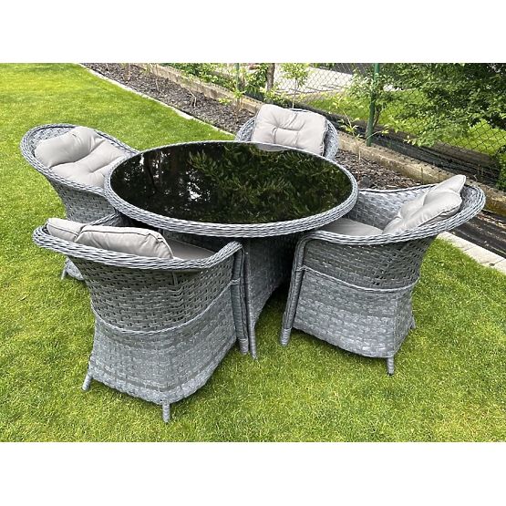 Jedilni set iz tehnoratana (okrogla miza + 4 stoli) MODERNO siva