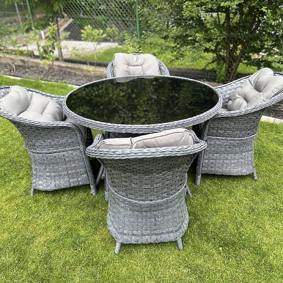 Jedilni set iz tehnoratana (okrogla miza + 4 stoli) MODERNO siva