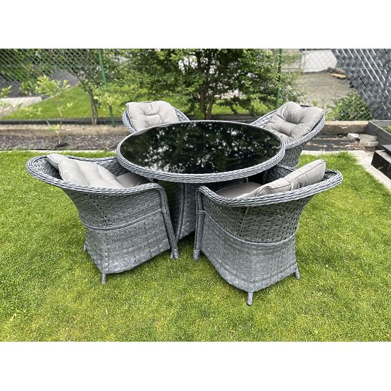 Jedilni set iz tehnoratana (okrogla miza + 4 stoli) MODERNO siva