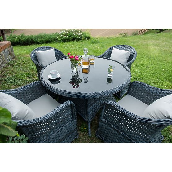 Jedilni set iz tehnoratana (okrogla miza + 4 stoli) MODERNO siva