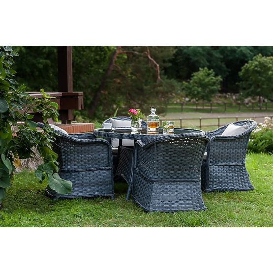 Jedilni set iz tehnoratana (okrogla miza + 4 stoli) MODERNO siva