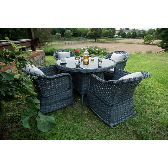 Jedilni set iz tehnoratana (okrogla miza + 4 stoli) MODERNO siva