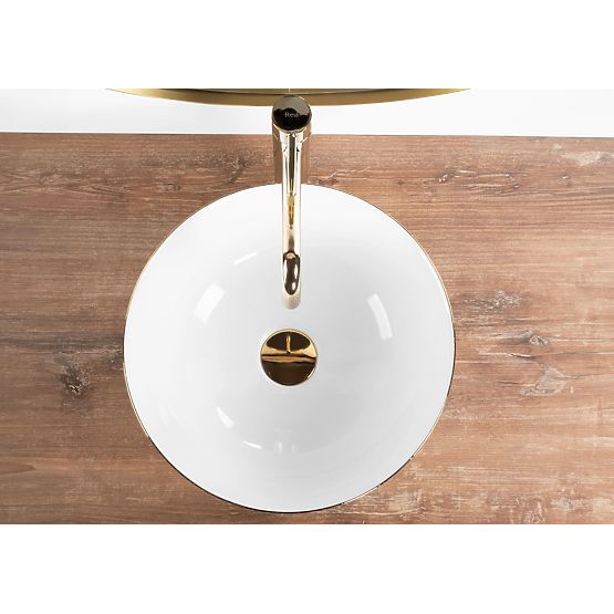 Keramično umivalnik na pultu Stella belo z zlatim robom