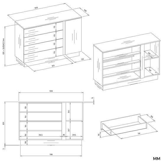 Komoda AMBER 1D4S Omara 1 Vrata 4 Predali za Spalnico Dnevno Sobo KAŠMIR Bež