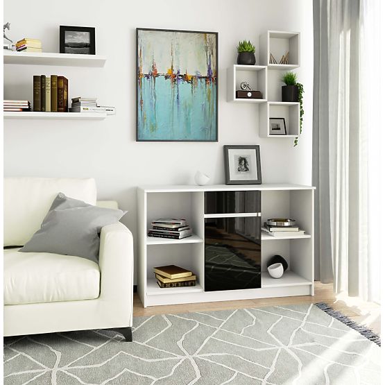 KOMODA B-17 120 cm 1 PREDAL 1 VRATA PK BELA / ČRNI SIJAJ