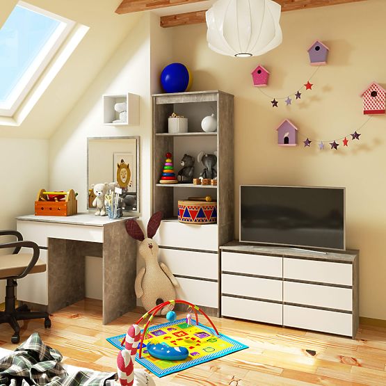 KOMODA CL100 6SZ PK BETON / BELA