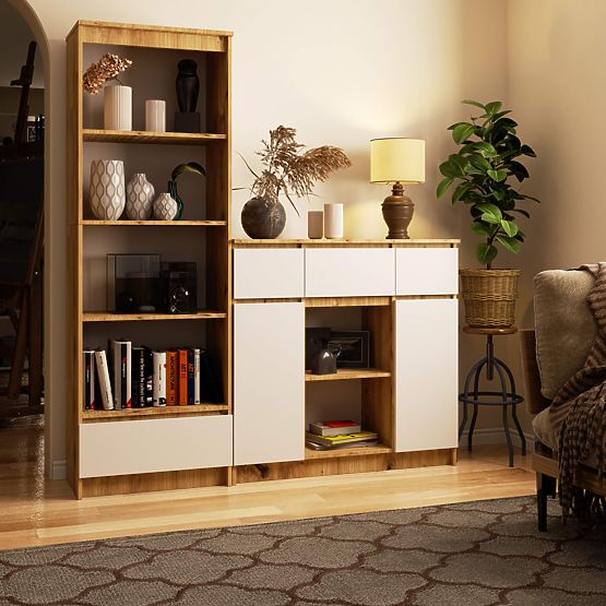 KOMODA K100 2D 3SZ 1P PK HRAST ARTISAN / BELA