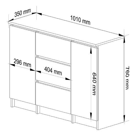KOMODA K100 2D 3SZ PK BETON / BELA