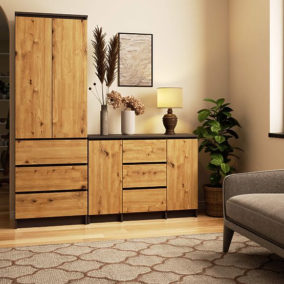 KOMODA K100 2D 3SZ PK GRAFIT SIVA / HRAST ARTISAN