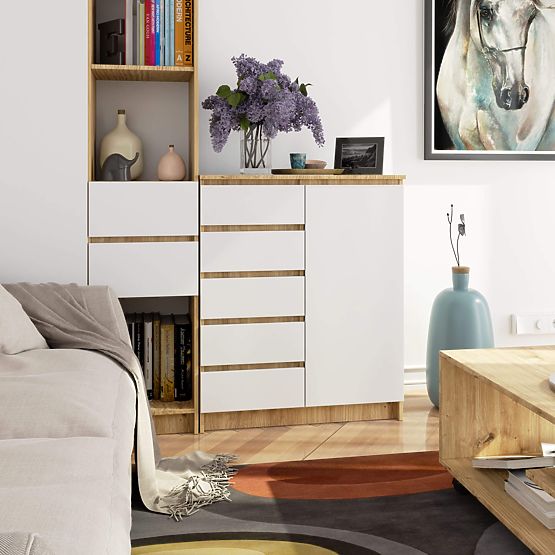 KOMODA K80 1D 5SZ PK HRAST ARTISAN / BELA