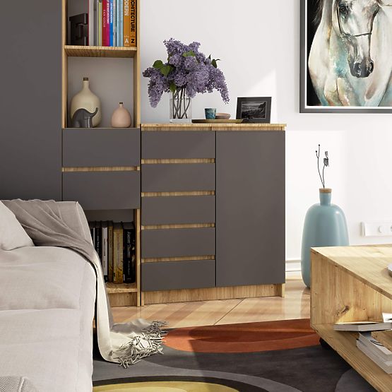 KOMODA K80 1D 5SZ PK HRAST ARTISAN / GRAFITNO SIVA