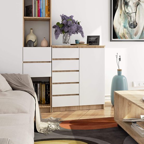 KOMODA K80 1D 5SZ PK HRAST SONOMA / BELA