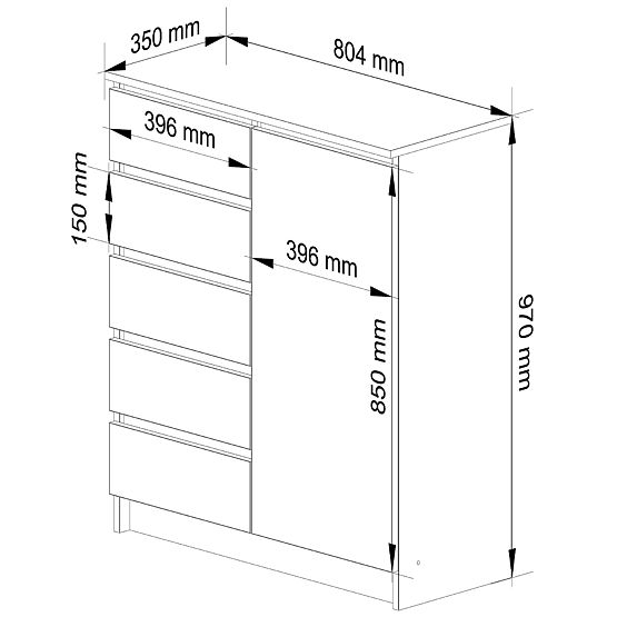 KOMODA K80 1D 5SZ PK HRAST SONOMA / BELA