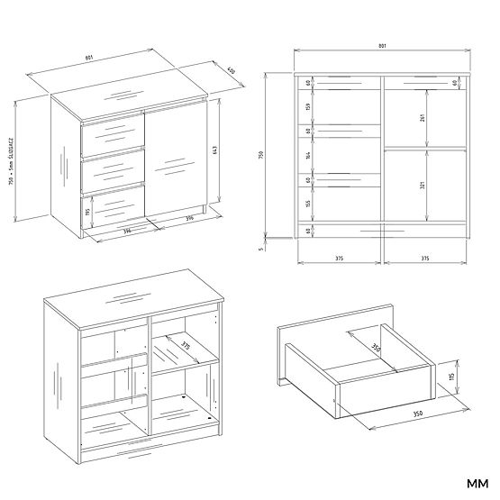 Komoda Malwa 1D3S KAŠMIR BEŽ