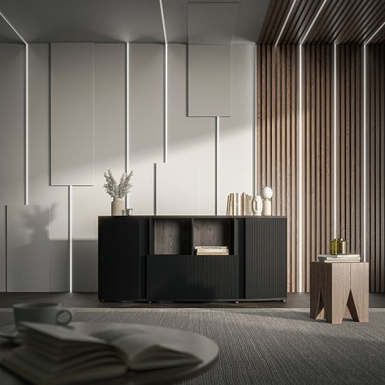 Komoda MICHELLE črna/hrast viking