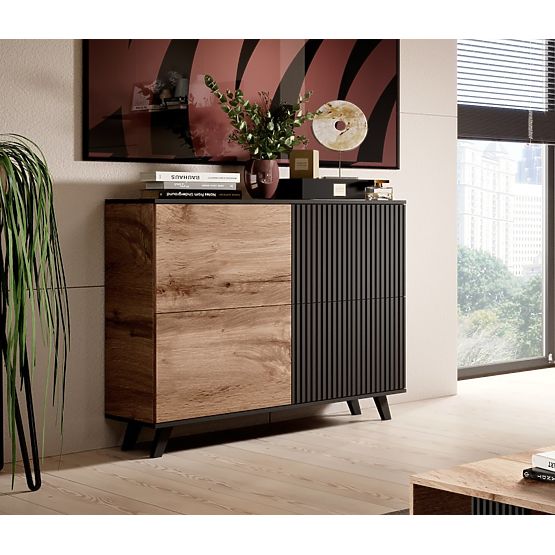 Komoda RANDOM KM-2 - Hrast Wotan/Črna