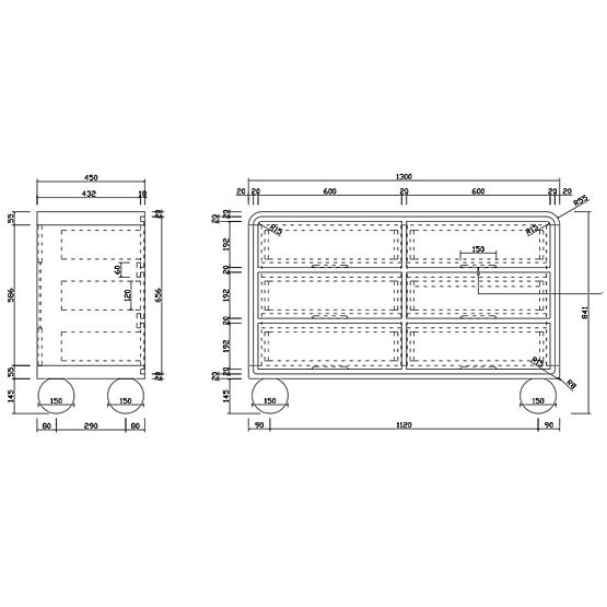 Komoda s predali Lauria 130 cm, bela, zaobljena, noge kroglice