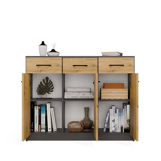 Komoda SIMPLO 3D3S Omara 3 Predali 3 Vrata ANTRACIT HRAST ARTISAN