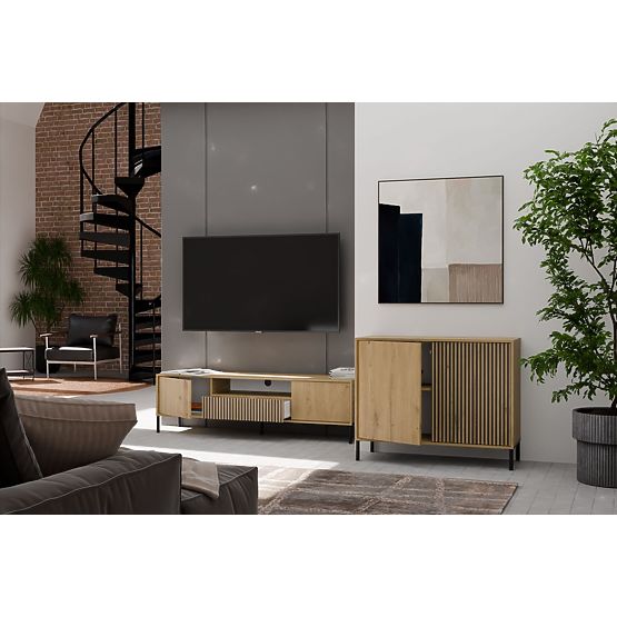 Komoda z rebrastim čelom Omarica KAMARO 2D Slim / Gladki HRAST ARTISAN Letvice