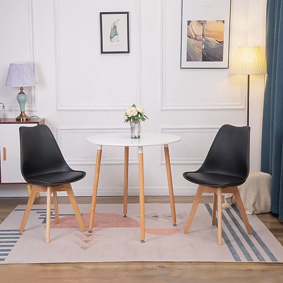 Komplet 4 stolov za dnevno sobo in jedilnico s sedežno blazino iz eko usnja Črne ModernHome