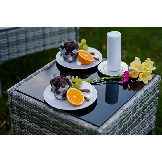 Komplet balkonskega pohištva (2 x stol + miza) SANO sivi tehno ratan