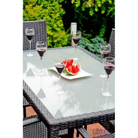 Komplet jedilnega pohištva iz tehno ratana (miza 150×90 cm + 6 × stolov) AVVICENTE, črna