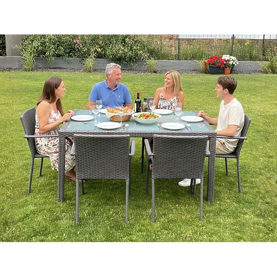 Komplet jedilnega pohištva iz tehnoratana (miza 150x90cm + 6 stolov) AVVICENTE siva