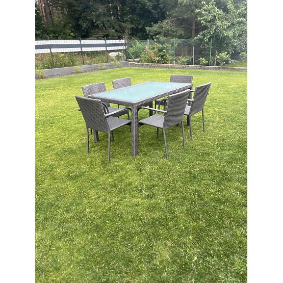 Komplet jedilnega pohištva iz tehnoratana (miza 150x90cm + 6 stolov) AVVICENTE siva