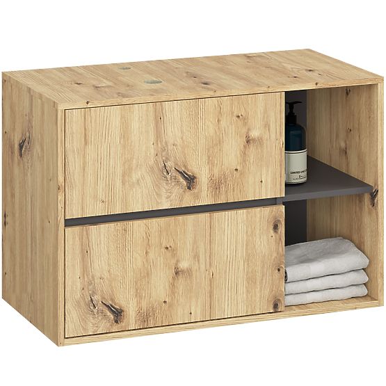 KOMPLET VISEČE KOPALNIŠKE POHIŠTVENE S POLICAMI VAMI HRAST ARTISAN / GRAFITNO SIVA