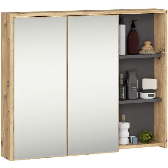 KOMPLET VISEČE KOPALNIŠKE POHIŠTVENE S POLICAMI VAMI HRAST ARTISAN / GRAFITNO SIVA