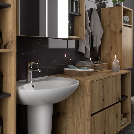 KOMPLET VISEČEGA KOPALNIŠKEGA POHIŠTVA VAMI HRAST ARTISAN / GRAFITNO SIVA