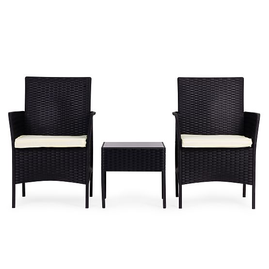 Komplet vrtnega pohištva 2 stola + miza kaljeno steklo črna MultiGarden