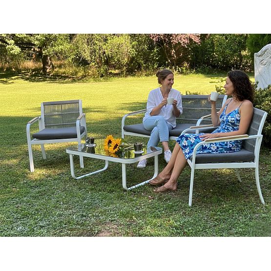 Komplet vrtnega pohištva iz aluminija (2 x stol, kavč + miza) RARO bela, siva