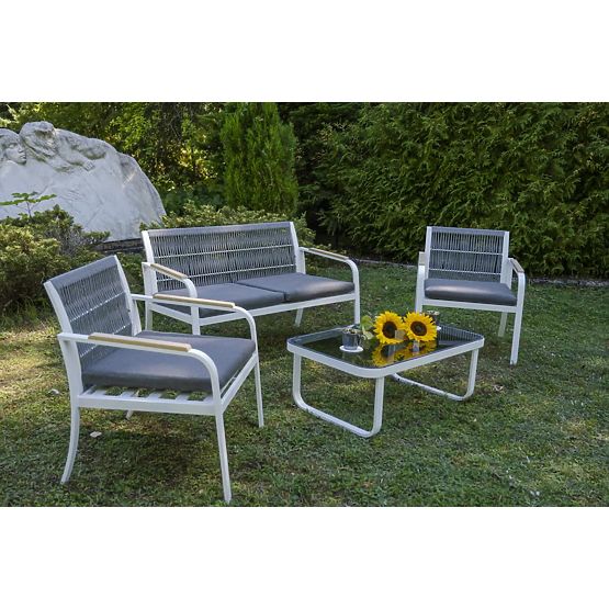 Komplet vrtnega pohištva iz aluminija (2 x stol, kavč + miza) RARO bela, siva