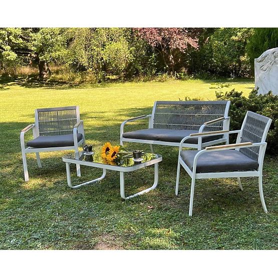 Komplet vrtnega pohištva iz aluminija (2 x stol, kavč + miza) RARO bela, siva