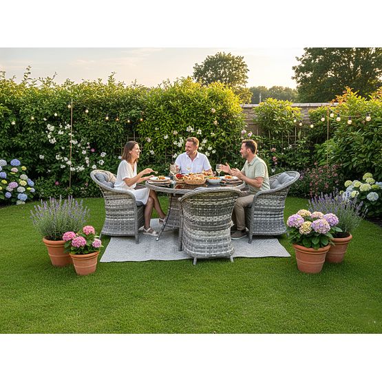 Komplet vrtnega pohištva iz tehnoratana (4 stoli + okrogla miza) MODERNO svetlo siva