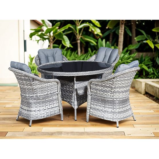 Komplet vrtnega pohištva iz tehnoratana (4 stoli + okrogla miza) MODERNO svetlo siva