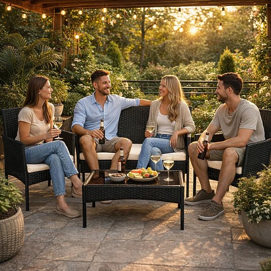 Komplet vrtnega pohištva iz tehnoratana klop miza stoli črna MultiGarden