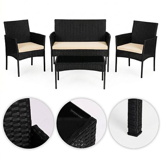 Komplet vrtnega pohištva iz tehnoratana klop miza stoli črna MultiGarden