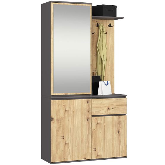 KOMPLET ZA PREDPROSTOR ENTRO PK GRAFIT SIVA / HRAST ARTISAN