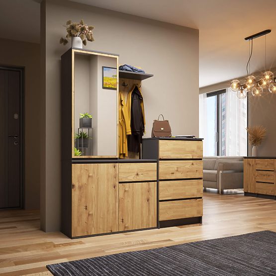 KOMPLET ZA PREDPROSTOR ENTRO PK GRAFIT SIVA / HRAST ARTISAN