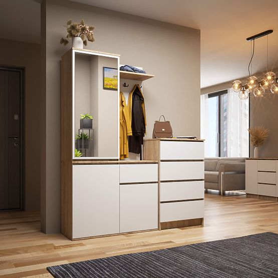 KOMPLET ZA PREDPROSTOR ENTRO PK HRAST SONOMA / BELA