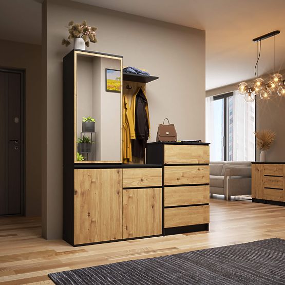 KOMPLET ZA PREDSOBO ENTRO PK ČRNA / HRAST ARTISAN