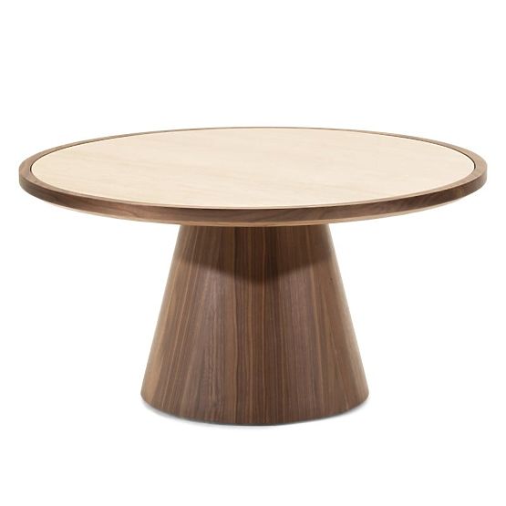Konferenčna miza Kyoto 80 cm, okrogla, travertin/oreh