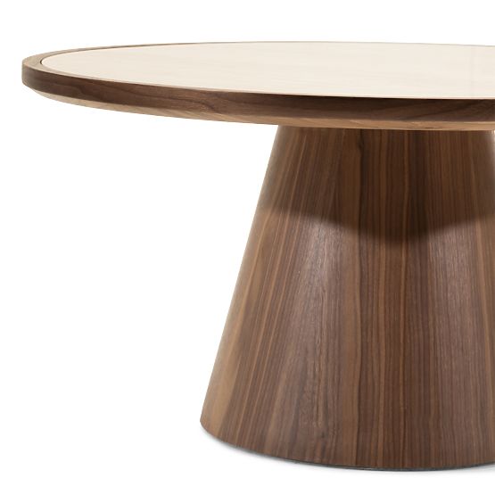 Konferenčna miza Kyoto 80 cm, okrogla, travertin/oreh