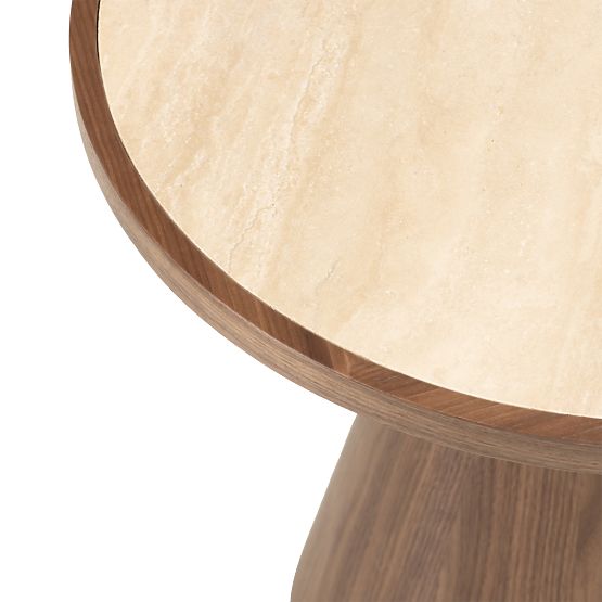 Konferenčna miza Kyoto 80 cm, okrogla, travertin/oreh