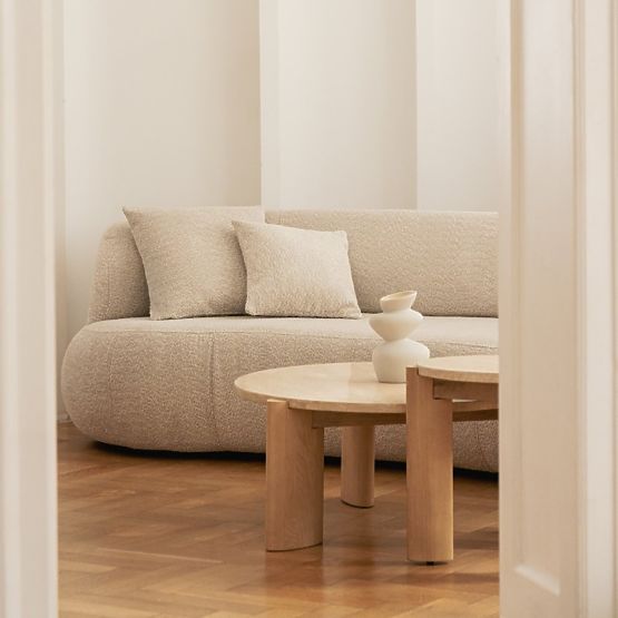 Konferenčna miza Medley 90 cm, okrogla, travertin/jesen