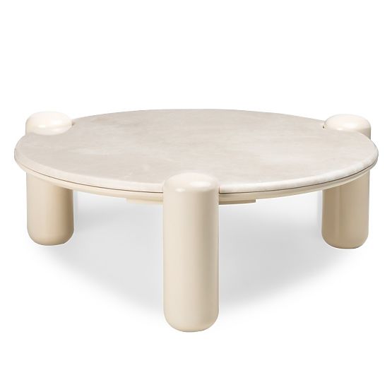 Konferenčna miza Noemi 86 cm, svetlo bežna/marmor, sijajna