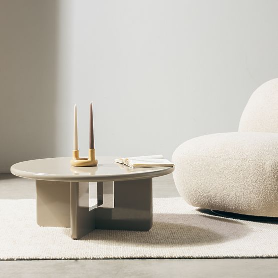 Konferenčna miza Vinto 80 cm, bež, sijajna