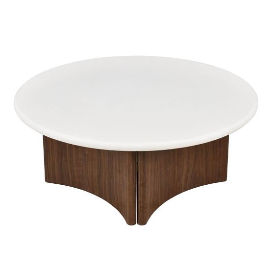 Konferenčna mizica Marlo 80 cm, kremno bela/oreh, mikrocement